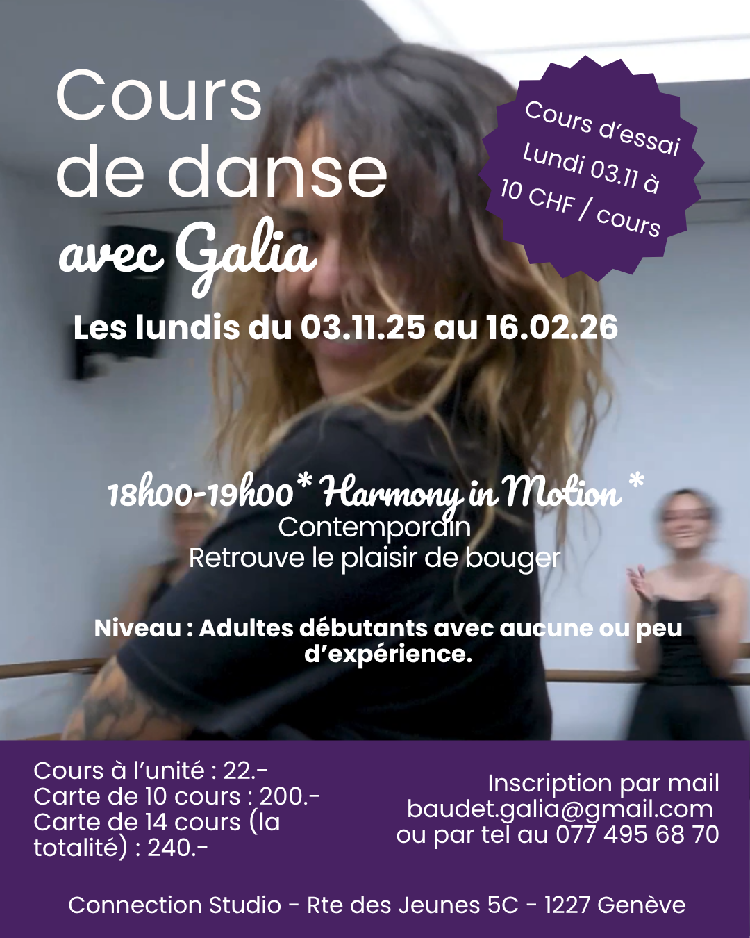 Flyer des cours de danse Genève